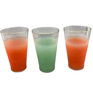 MCM Vintage Glasses Blendo Frosted Tapered Tumbler with Gold‎ Rim set of 3